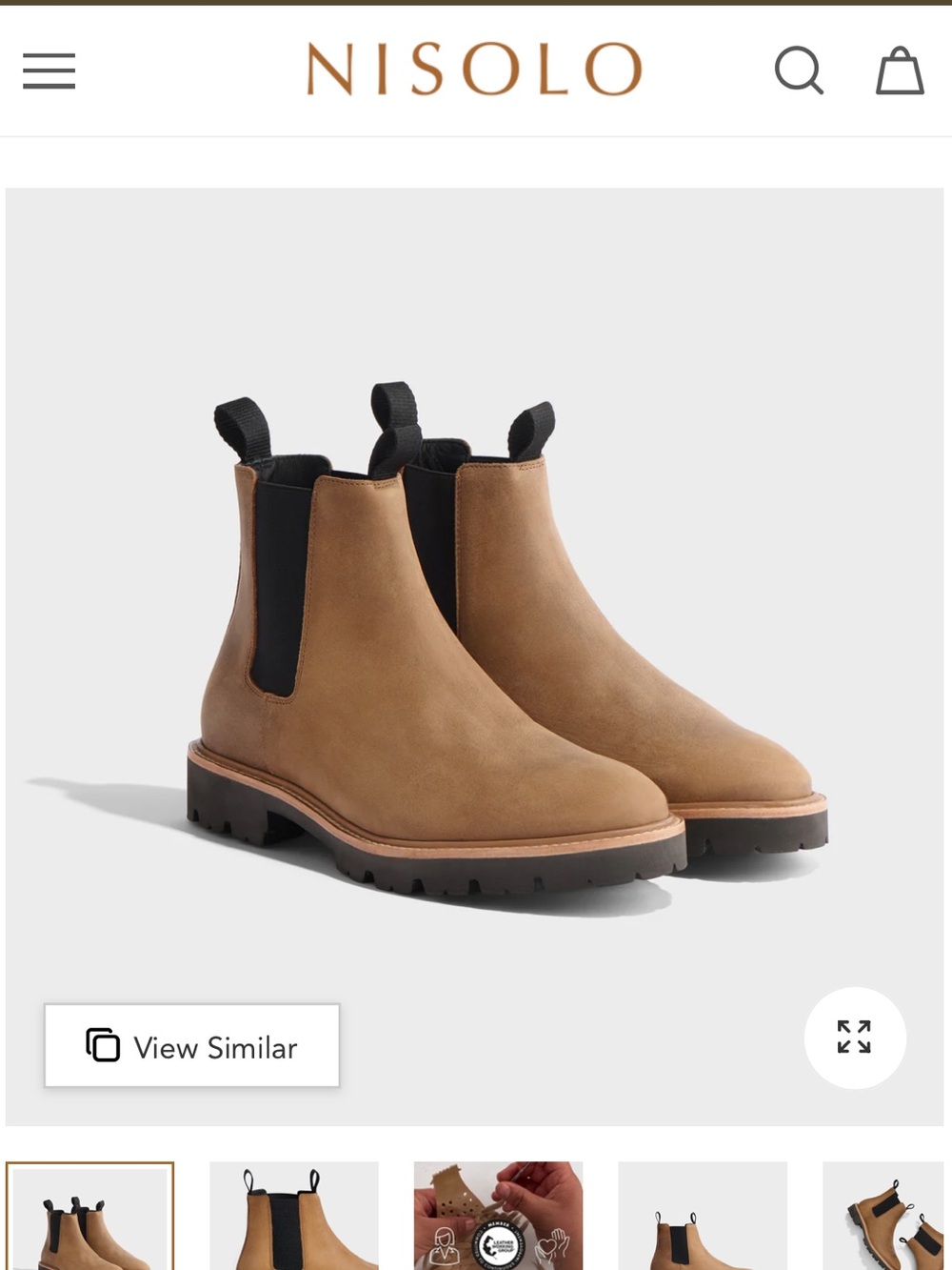 Nisolo Go-To Lug Chelsea Boot. Tobacco. Size 11.